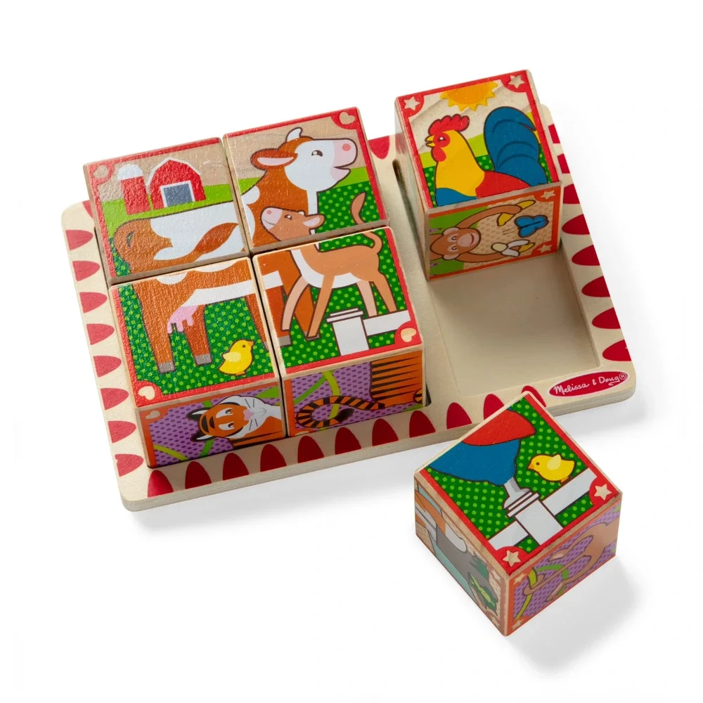 Melissa & Doug 2-in-1 Cube Puzzle Sealed Toddler Toy Wooden Cube Puzzle Animals